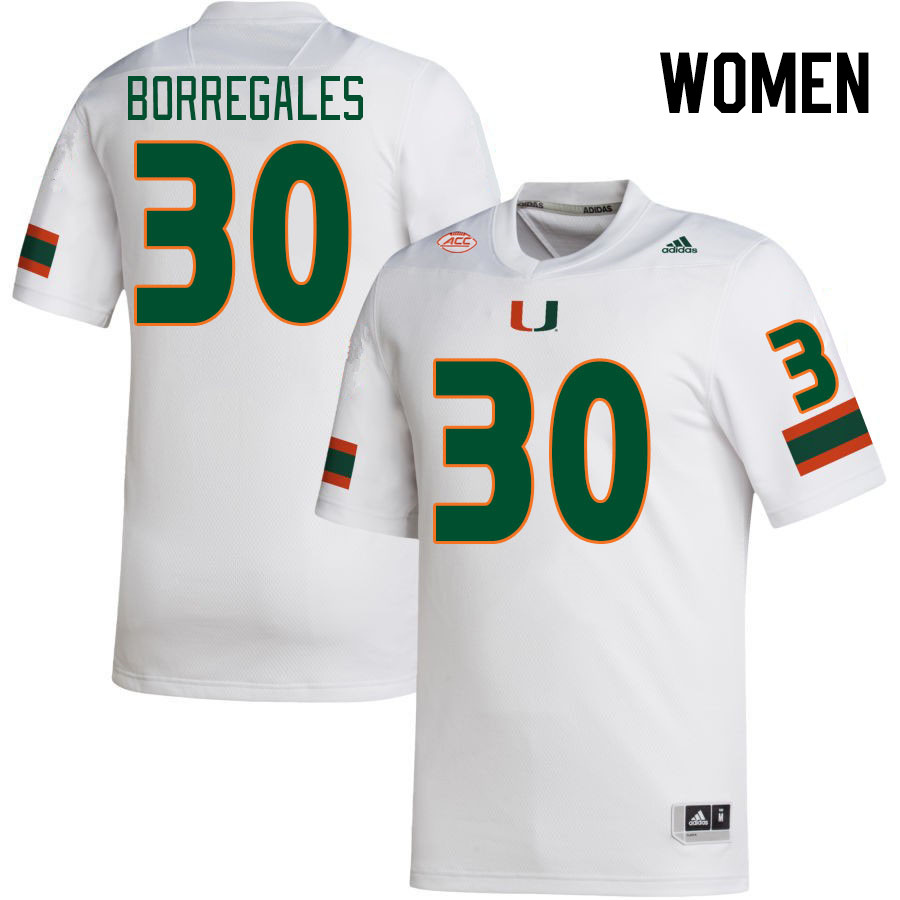 Women #30 Andres Borregales Miami Hurricanes College Football Jerseys Stitched-White - Click Image to Close